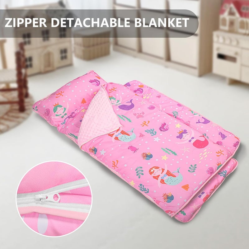 PRIMLECT Toddler Nap Mat Extra Large Thickened 55''x35'', Soft Sleeping Bag with Detachable Minky Blanket and Pillow, Portable for Daycare, Preschool, Kindergarten, Travel, Boys and Girls - Image 2